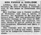 Obituary of Fannie A. Coolidge